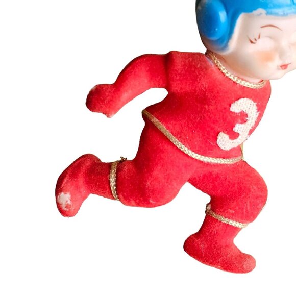 Vintage 60'S Kitschy Football Ornament Christmas Flocked Japan MCM Plastic 3.75" - Picture 4 of 10